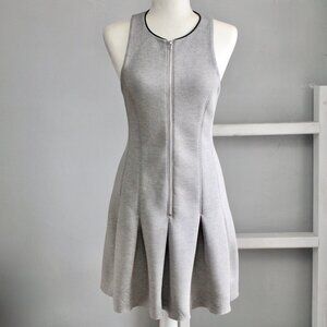 T by Alexander Wang Grey Pleated Scuba Neoprene Mini Zip-Up Dress Size Large